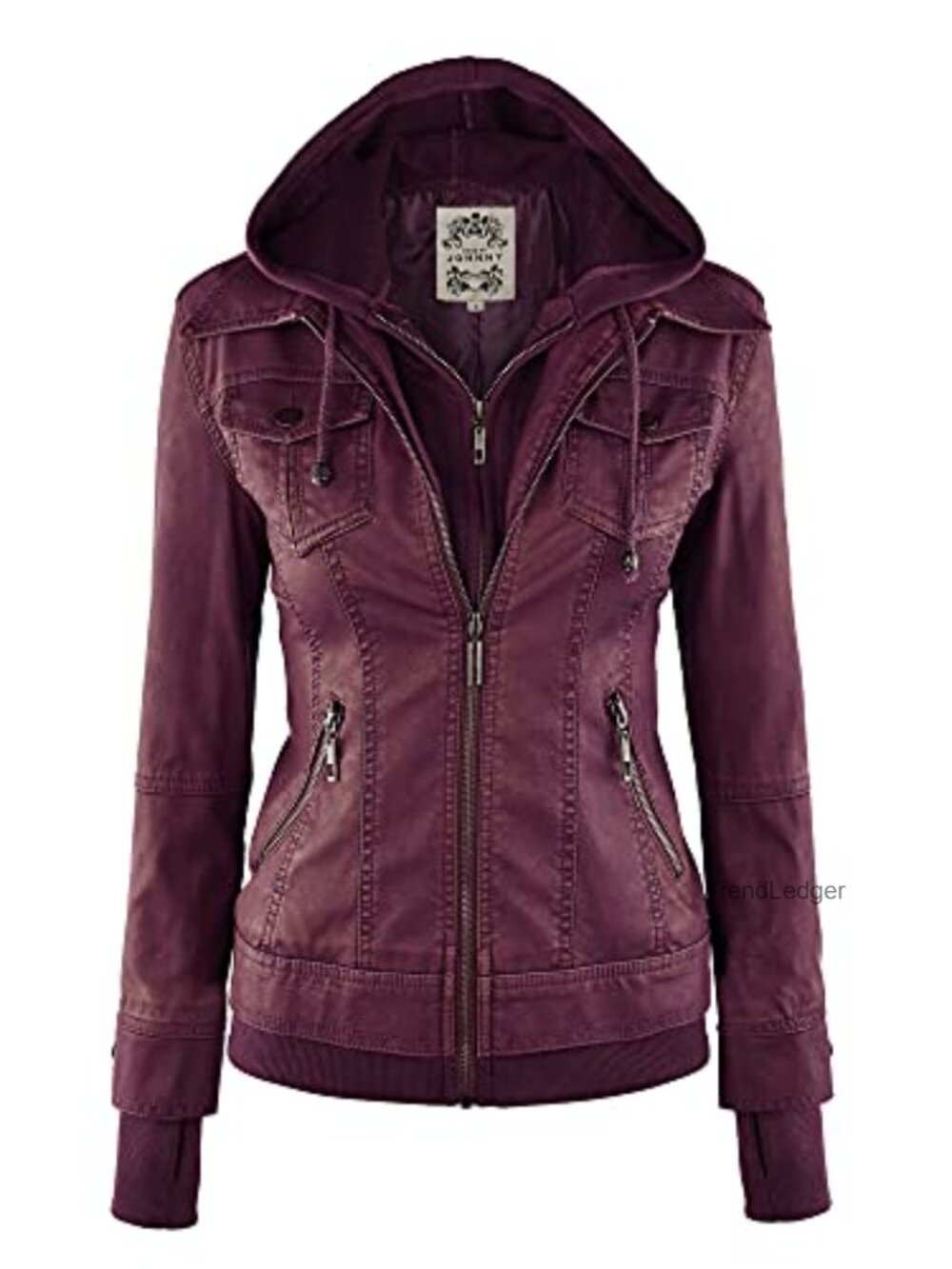 Faux Leather Jacket Women Motorcycle Coat Biker Removable Hood